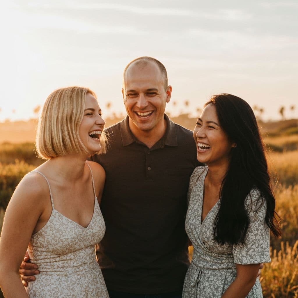 Group of friends portrait at golden hour