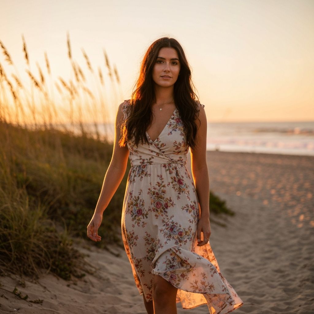 Candid teen portrait on beach path at sunset
